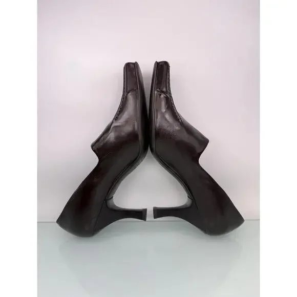 Vintage Franco Sarto Brown Leather Square Toe Kitten Heel Pumps 9.5M 90s Y2K - Picture 4 of 9